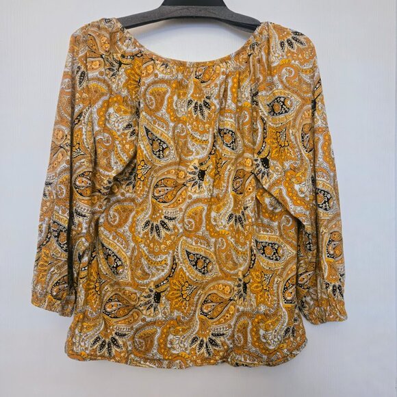 Michael Kors mustard yellow‎ paisley 3/4 sleeve top Size L NWOT - Picture 4 of 4